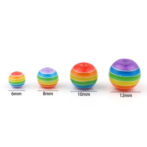 Acrylic Beads, Round, Striped, Multicolor, 8mm - BEADED CREATIONS