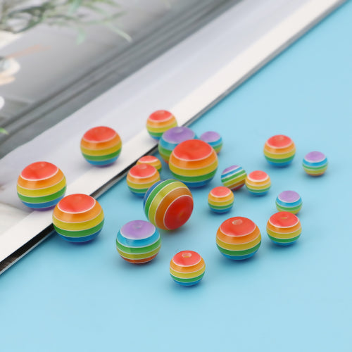 Acrylic Beads, Round, Striped, Multicolor, 8mm - BEADED CREATIONS