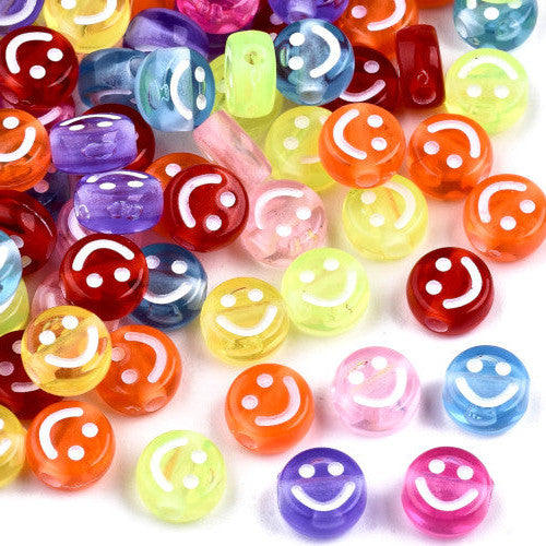 Acrylic Beads, Smiley Faces, Flat, Round, Mixed Colors, 10mm - BEADED CREATIONS