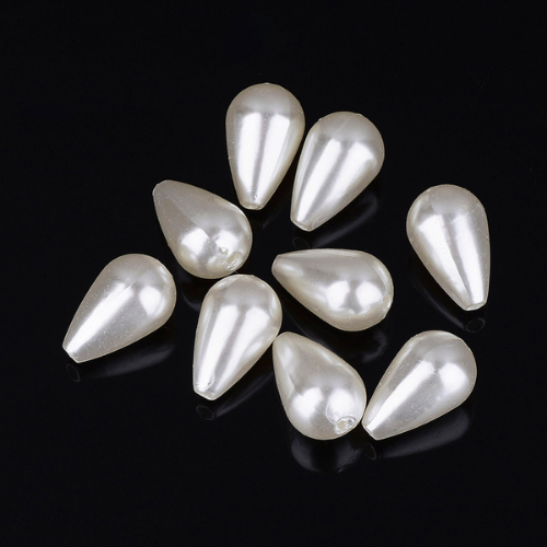 Acrylic Beads, Teardrop, Creamy White, Imitation Pearl, 15x9mm - BEADED CREATIONS