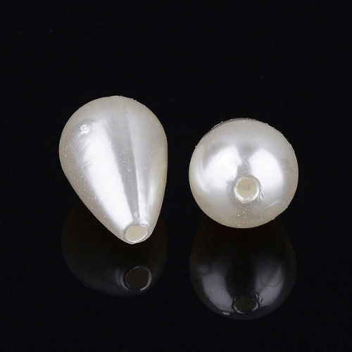 Acrylic Beads, Teardrop, Creamy White, Imitation Pearl, 15x9mm - BEADED CREATIONS