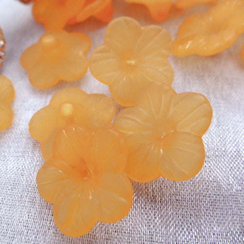 Acrylic Button Beads, 5-Petal, Flower, Frosted, Light Orange, 15mm - BEADED CREATIONS
