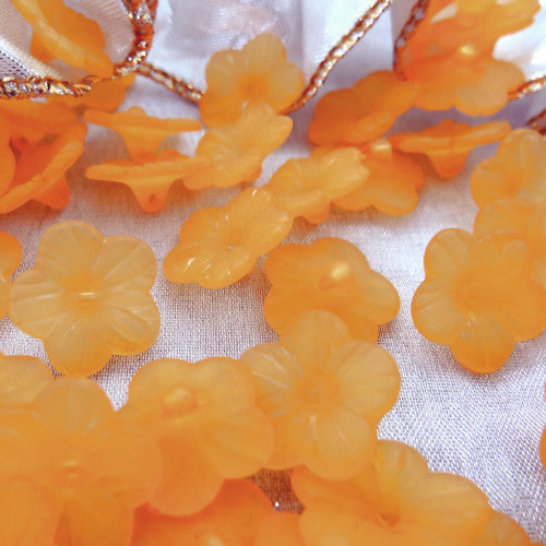 Acrylic Button Beads, 5-Petal, Flower, Frosted, Light Orange, 15mm - BEADED CREATIONS