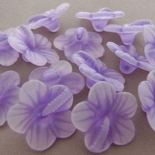 Acrylic Button Beads, 5-Petal, Flower, Frosted, Lilac, 16mm - BEADED CREATIONS