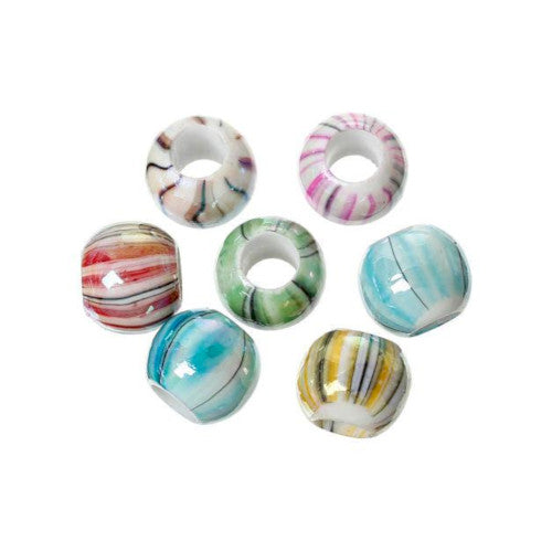 Acrylic Large Hole Beads, Striped, Mixed Colors, 12mm - BEADED CREATIONS