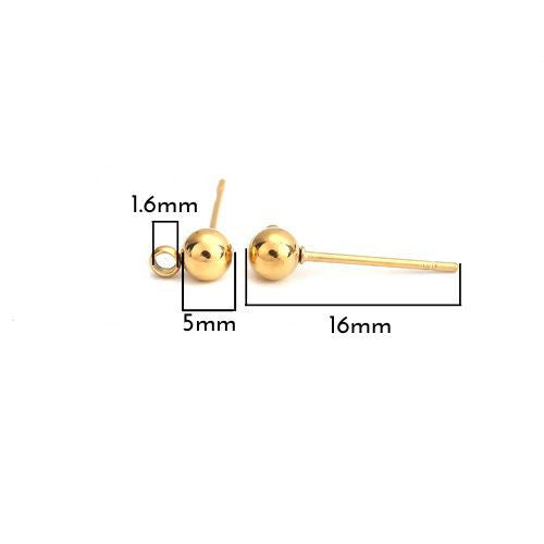 Ball Post Earrings, Stainless Steel, With Loop, 18K Gold Plated, 16x5mm - BEADED CREATIONS