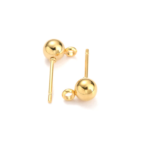 Ball Post Earrings, Stainless Steel, With Loop, 18K Gold Plated, 16x8mm - BEADED CREATIONS