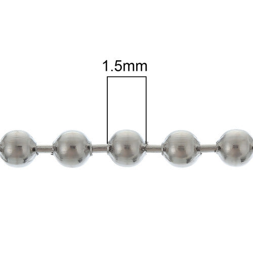 Ball Chain, Stainless Steel, Silver, 1.5mm - BEADED CREATIONS