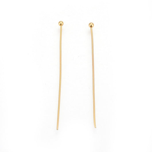 Ball Head Pins, Stainless Steel, Gold Plated, 21 Gauge, 41mm - BEADED CREATIONS