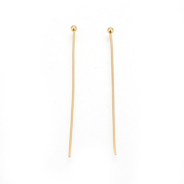 Ball Head Pins, Stainless Steel, Gold Plated, 21 Gauge, 41mm - BEADED CREATIONS