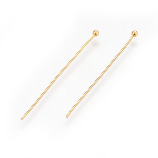 Ball Head Pins, Stainless Steel, Gold Plated, 21 Gauge, 41mm - BEADED CREATIONS