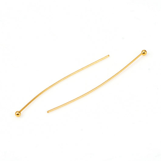 Ball Head Pins, Stainless Steel, Gold Plated, 22 Gauge, 40mm - BEADED CREATIONS