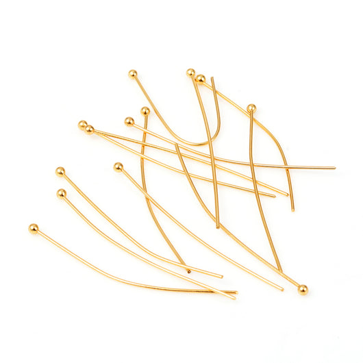 Ball Head Pins, Stainless Steel, Gold Plated, 22 Gauge, 40mm - BEADED CREATIONS