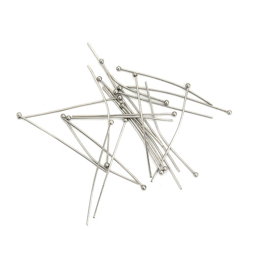 Ball Head Pins, Stainless Steel, Silver, 21 Gauge, 40mm - BEADED CREATIONS