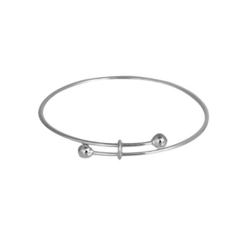 Bangles, Brass, Adjustable Charm Bangles, 2-Ball, Double Bar, Silver Tone, 22-25cm - BEADED CREATIONS