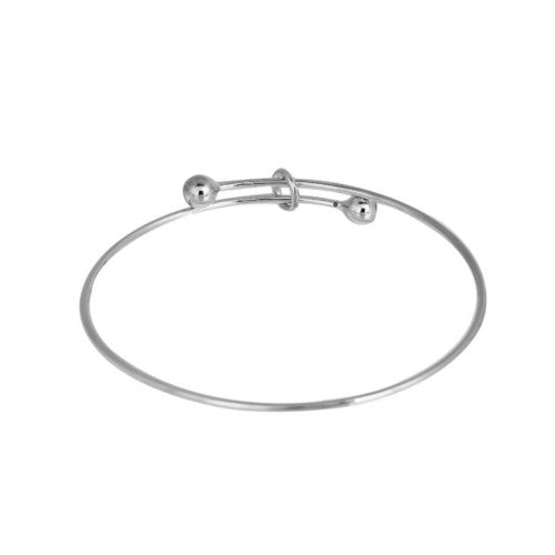 Bangles, Brass, Adjustable Charm Bangles, 2-Ball, Double Bar, Silver Tone, 22-25cm - BEADED CREATIONS