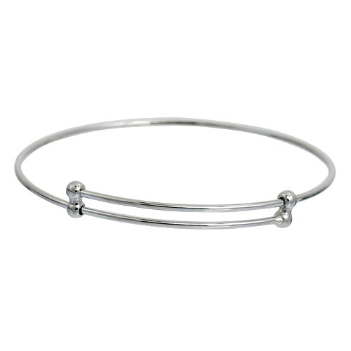 Bangles, Brass, Adjustable Charm Bangles, Double Bar, Silver Tone, 22-25cm - BEADED CREATIONS