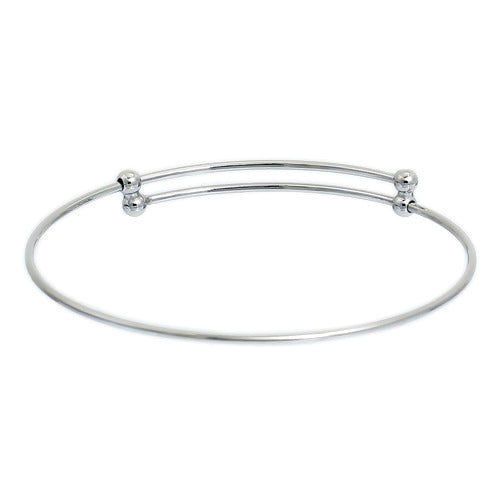 Bangles, Brass, Adjustable Charm Bangles, Double Bar, Silver Tone, 22-25cm - BEADED CREATIONS