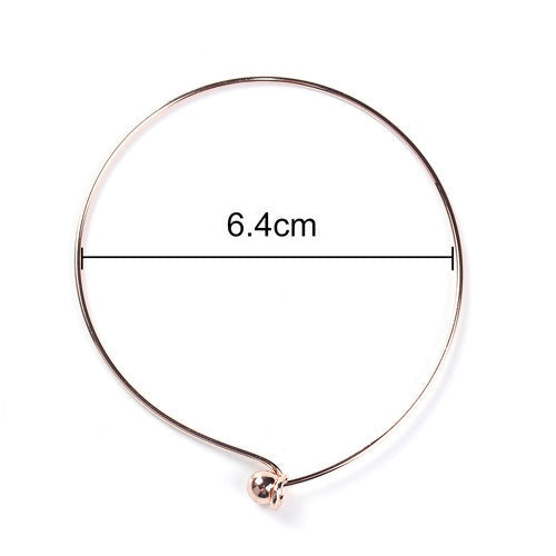 Bangles, Brass, Charm Bangles, Single Bar, With Removable Ball End Cap, Rose Gold, 22cm - BEADED CREATIONS