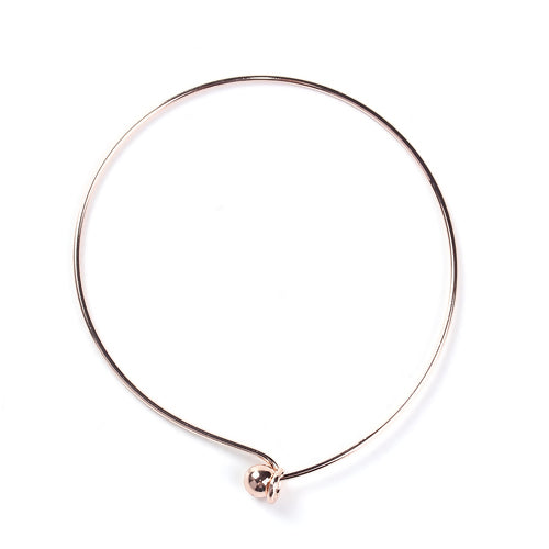 Bangles, Brass, Charm Bangles, Single Bar, With Removable Ball End Cap, Rose Gold, 22cm - BEADED CREATIONS