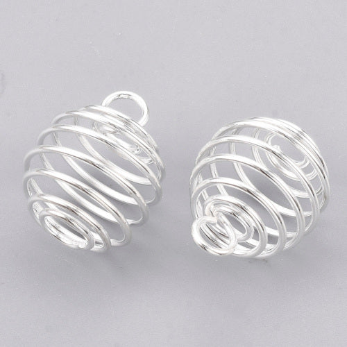 Bead Cage, Lantern, Spiral, Tapered, Oval, Silver Plated, Alloy, 17mm - BEADED CREATIONS