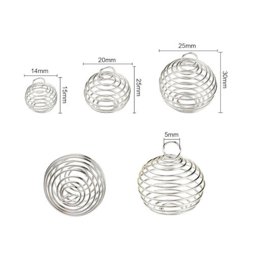 Bead Cage, Lantern, Spiral, Tapered, Oval, Silver Tone, Alloy, 15-25mm, With Polishing Cloth - BEADED CREATIONS