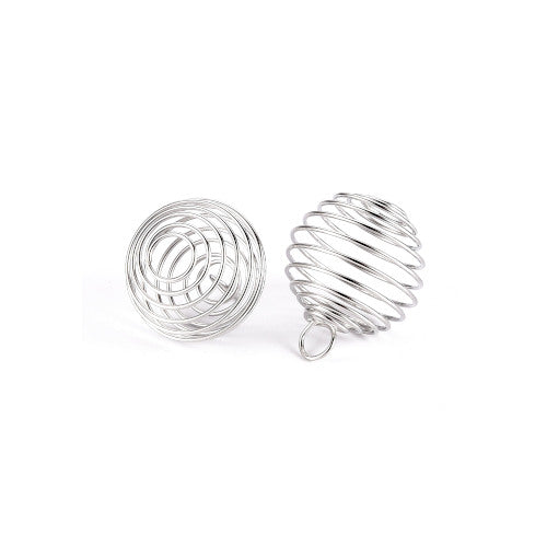 Bead Cage, Spiral, Round, Silver Plated, Iron, 15-16x14mm - BEADED CREATIONS
