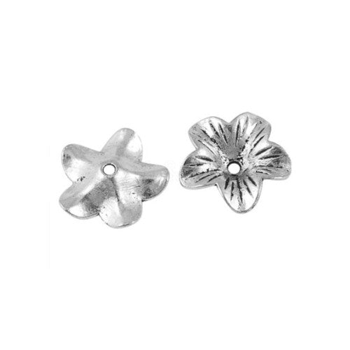 Bead Caps, 5-Petal Flower, Antique Silver, Alloy, 18mm - BEADED CREATIONS