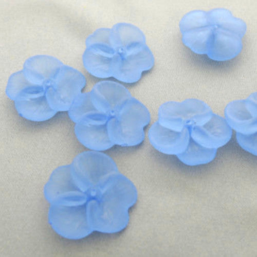 Bead Caps, Acrylic, 4-Petal Flower, Frosted, Cornflower Blue, 21mm - BEADED CREATIONS