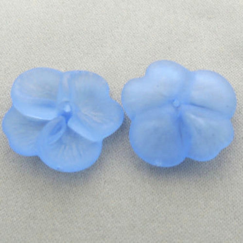 Bead Caps, Acrylic, 4-Petal Flower, Frosted, Cornflower Blue, 21mm - BEADED CREATIONS