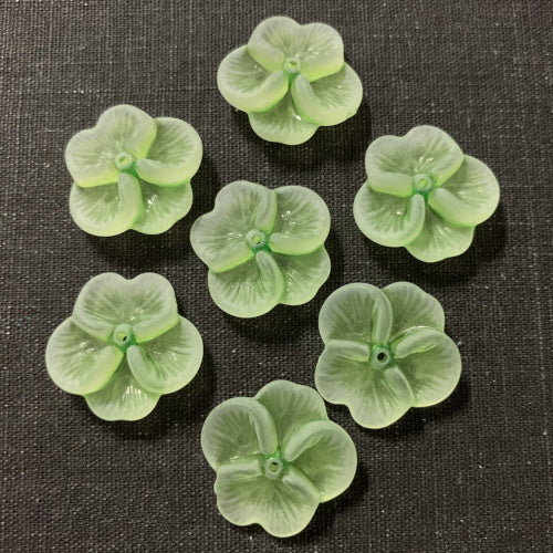 Bead Caps, Acrylic, 4-Petal Flower, Frosted, Light Green, 21mm - BEADED CREATIONS