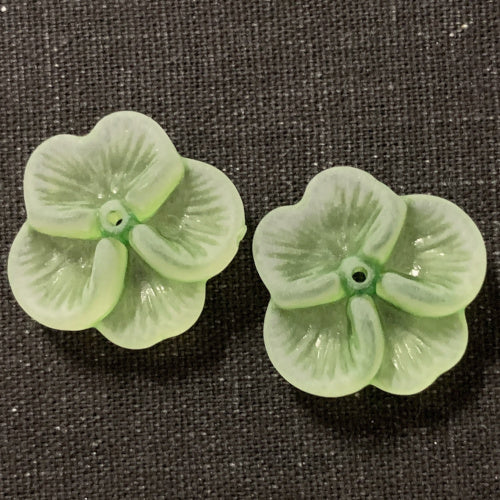 Bead Caps, Acrylic, 4-Petal Flower, Frosted, Light Green, 21mm - BEADED CREATIONS