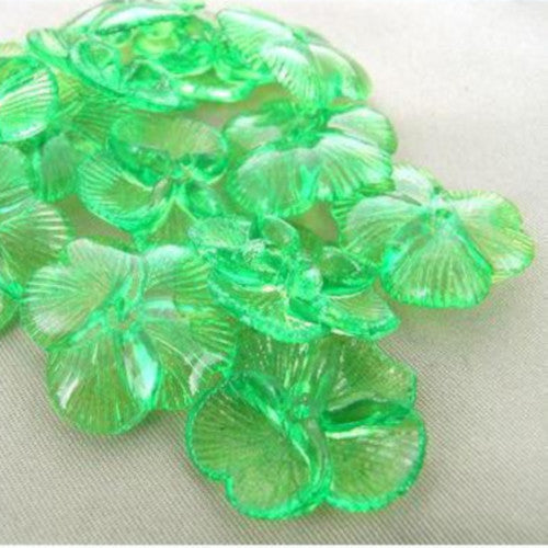 Bead Caps, Acrylic, 4-Petal Flower, Transparent, Green, 21mm - BEADED CREATIONS