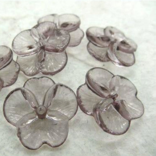 Bead Caps, Acrylic, 4-Petal Flower, Transparent, Grey, 21mm - BEADED CREATIONS