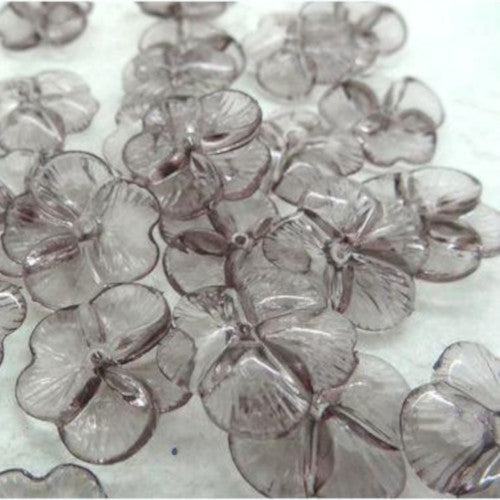 Bead Caps, Acrylic, 4-Petal Flower, Transparent, Grey, 21mm - BEADED CREATIONS