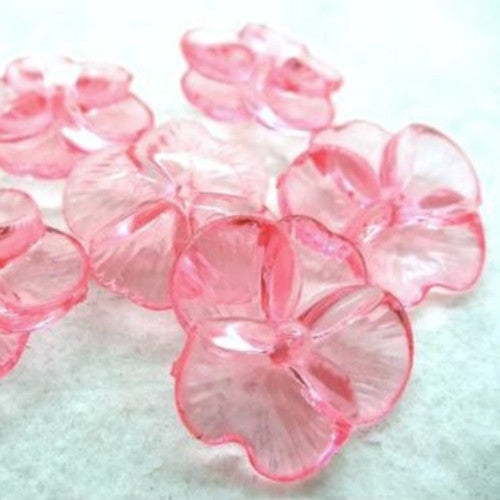 Bead Caps, Acrylic, 4-Petal Flower, Transparent, Pink, 21mm - BEADED CREATIONS