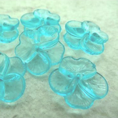 Bead Caps, Acrylic, 4-Petal Flower, Transparent, Sky Blue, 21mm - BEADED CREATIONS