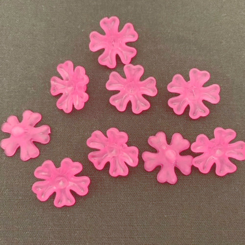 Bead Caps, Acrylic, 5-Petal Flower, Frosted, Fuchsia, 15mm - BEADED CREATIONS