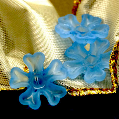 Bead Caps, Acrylic, 5-Petal Flower, Frosted, Light Blue, 15mm - BEADED CREATIONS