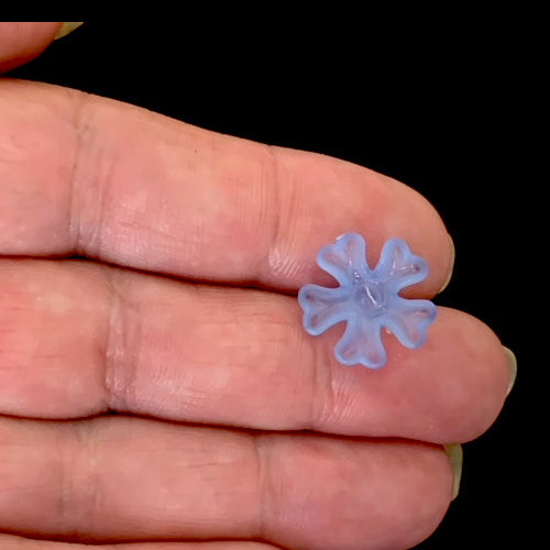 Bead Caps, Acrylic, 5-Petal Flower, Frosted, Light Blue, 15mm - BEADED CREATIONS