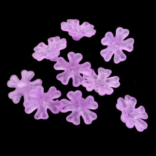 Bead Caps, Acrylic, 5-Petal Flower, Frosted, Lilac, 15mm - BEADED CREATIONS