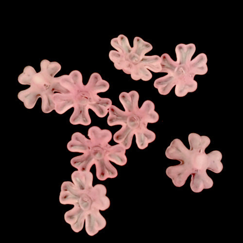 Bead Caps, Acrylic, 5-Petal Flower, Frosted, Pink, 15mm - BEADED CREATIONS