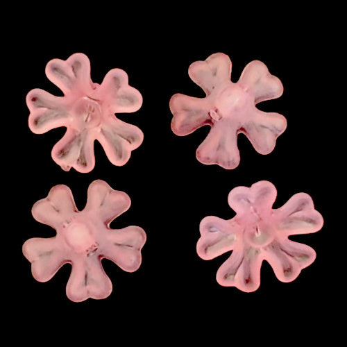 Bead Caps, Acrylic, 5-Petal Flower, Frosted, Pink, 15mm - BEADED CREATIONS