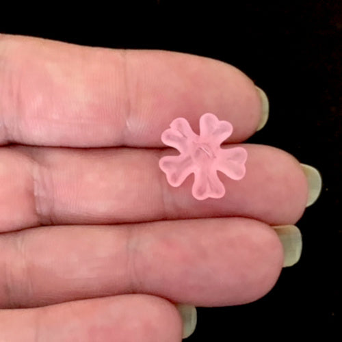 Bead Caps, Acrylic, 5-Petal Flower, Frosted, Pink, 15mm - BEADED CREATIONS