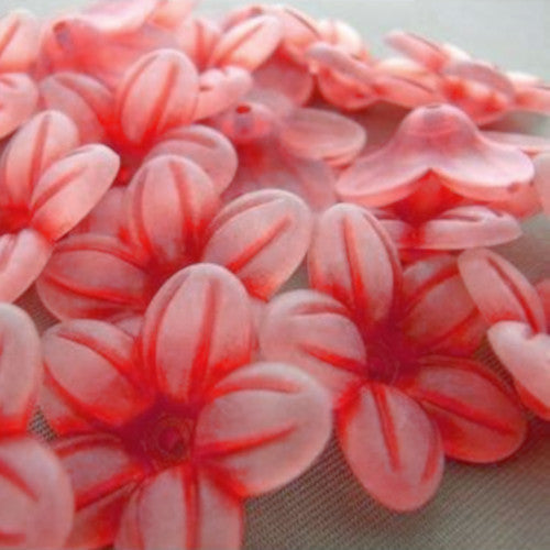 Bead Caps, Acrylic, 5-Petal Flower, Frosted, Red, 21mm - BEADED CREATIONS