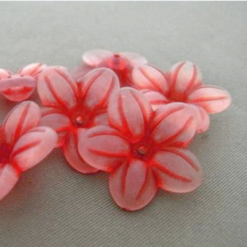 Bead Caps, Acrylic, 5-Petal Flower, Frosted, Red, 21mm - BEADED CREATIONS