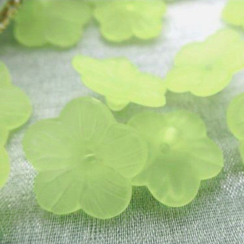 Bead Caps, Acrylic, 5-Petal Flower, Frosted, Spring Green, 15mm - BEADED CREATIONS