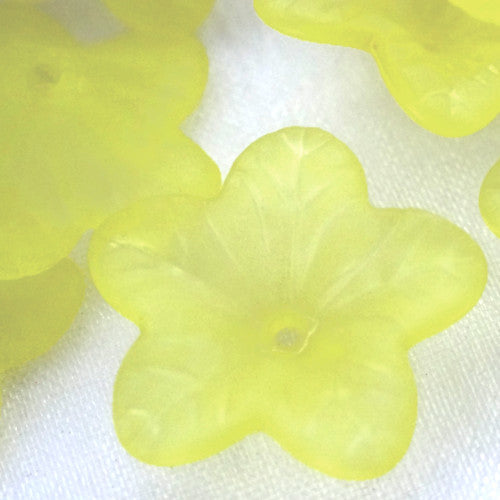 Bead Caps, Acrylic, 5-Petal Flower, Frosted, Yellow, 15mm - BEADED CREATIONS