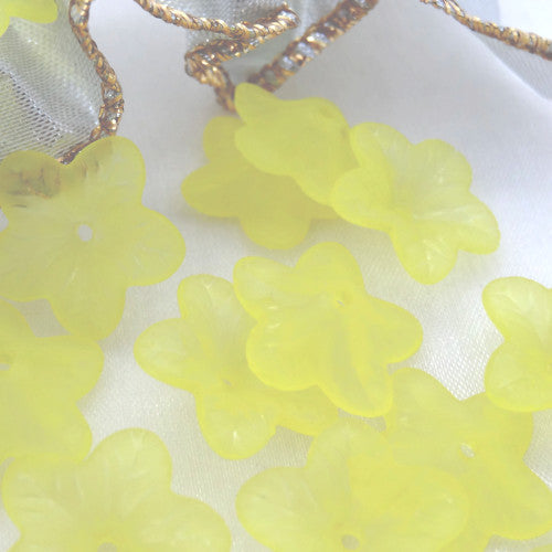 Bead Caps, Acrylic, 5-Petal Flower, Frosted, Yellow, 15mm - BEADED CREATIONS