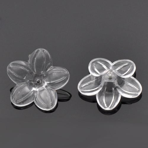 Bead Caps, Acrylic, 5-Petal Flower, Transparent, White, 21mm - BEADED CREATIONS